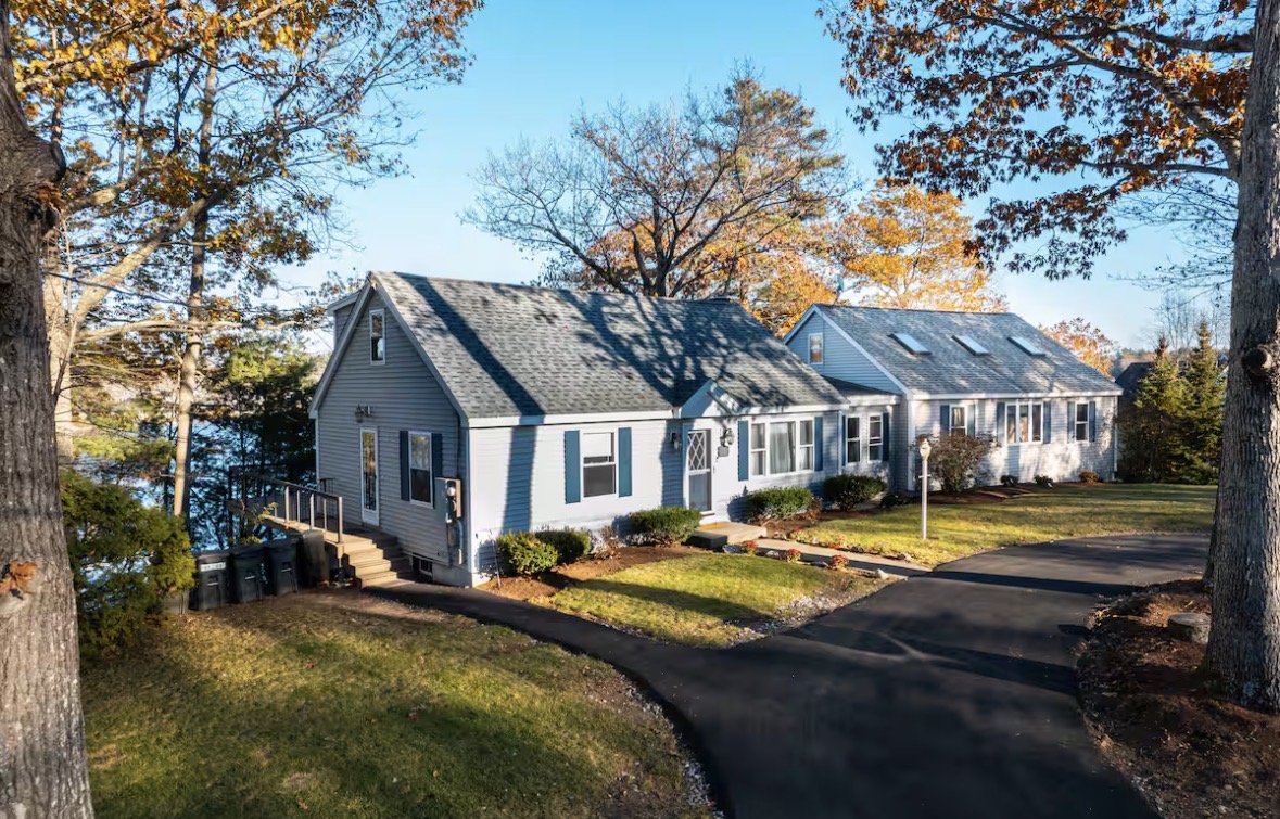 Exterior of the lake house in autumn light