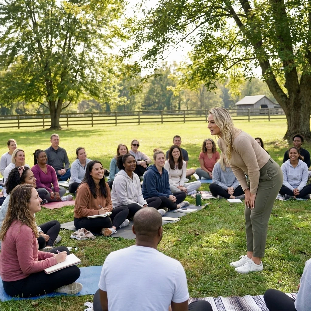 Retreat guests gathered for a hands-on farm workshop