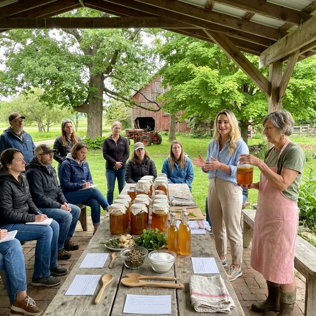 Outdoor kombucha and fermentation class on the farm